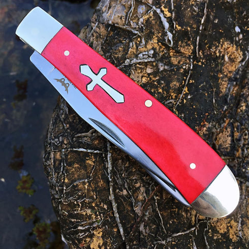 Watchman W131 Two-Blade Large Trapper Slip Joint Knife Folding Pocket Knife with Authentic bone handle scales...