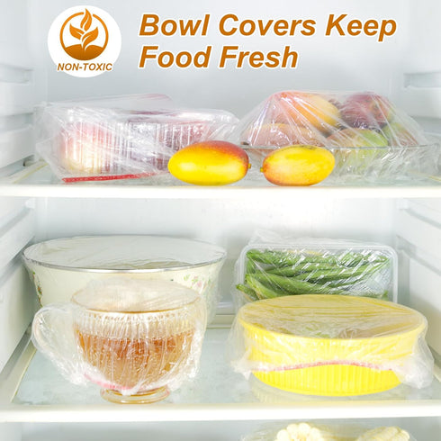 Plastic Bowl Covers Elastic Reusable Fresh Keeping Bags/100ps, Plastic Food Covers Stretch Reusable, Reusable Bowl Covers for Bread Proofing, Disp...