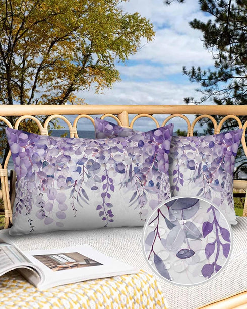 Purple Eucalyptus,Romantic Elegant Flower Leaves Herbs Outdoor Pillow Cover 12x20 Inch Cushion Sham Case, Waterproof Decorative Lumbar Throw Pillo...