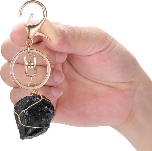 Jovivi Natural Raw Quartz Crystal Stone Keychain Wire Wrapped Irregular Rough Gemstone Healing Crystal Keyring for Women Men...
