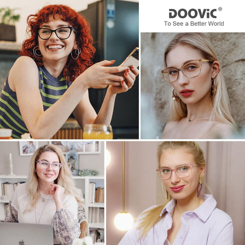 DOOViC Computer Reading Glasses Blue Light Blocking Anti Eyestrain Fashion Cat Eye Spring Hinge Readers for Women 1.75 Strength...