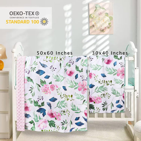 HOMRITAR Baby Blanket for Girls Super Soft Double Layer Minky with Dotted Backing, Receiving Blanket with Pink Floral Multicolor Printed Blanket 3...
