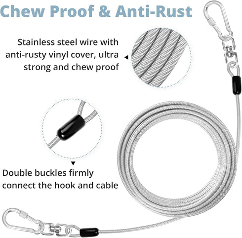 jenico Dog Tie Out Cable: 10 ft Dog Lead for Yard - Heavy Duty Chain Leash Outside for Small Large Dogs Up to 500 lbs - Outdoor Dog Runner Tether...