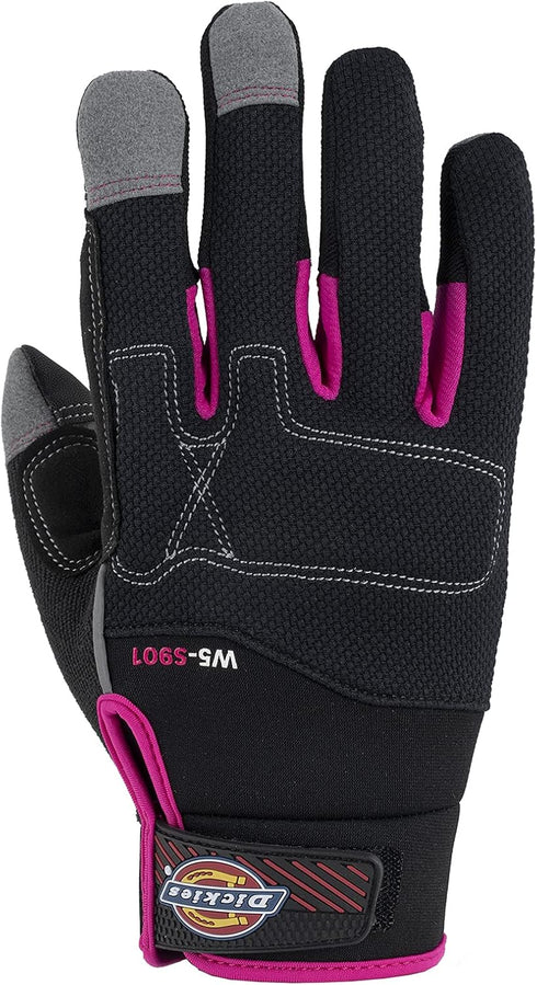 Dickies Heavy Duty Synthetic Leather Work Gloves Women, Touchscreen Compatible | Mechanic, Gardening Gloves, Black/Pink, Large...