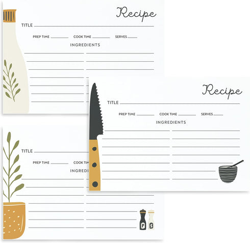 40 Recipe Cards for Recipe Box Boho Kitchen Recipe Cards in 3 Designs, Recipe Cards for Weddings or Bridal Showers, New Homeowner Gift...
