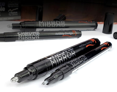 ArtShip Design 4 Chrome Mirror Paint Pens Double Pack of Both Extra Fine & Medium Tip Markers for Models, Cards, Posters, Rock Painting, Mugs, Cer...