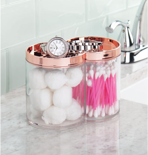 mDesign Plastic Canister Jar Organizer Set with Storage Lid - Home Decor Holder for Bathroom/Restroom Vanity Countertop, Cabinet - Holds Cotton Ba...