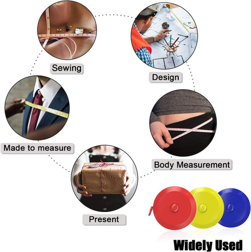 DiCUNO 60-Inch 1.5 Meter Soft and Retractable Tape Measure Medical Body Measurement Tailor Sewing Craft Cloth Dieting Measuring Tape (3 Colors Pac...