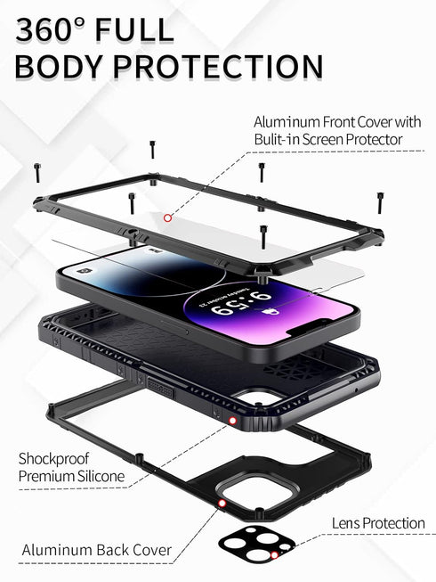 Unitedtime for iPhone 14 Pro Max Case Waterproof with Built-in Screen Protector Full Body Rugged Hard Silicone, Military Grade Shockproof Dustproo...