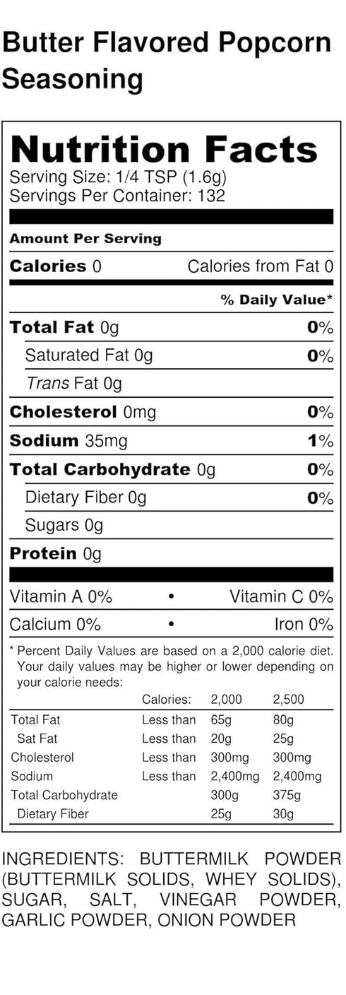 Premium | Butter Flavored Popcorn Seasoning | Large Shaker | Calorie Free | Fat Free | Saturated Fat Free | Cholesterol Free | Low Sugar | Crafted...