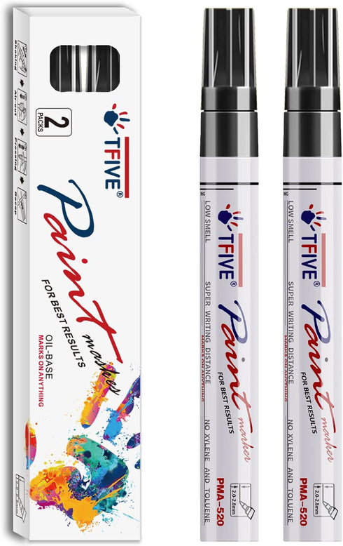 TFIVE Black Permanent Paint Marker Pens - 2 Count Oil Based Marker Pen, Medium Tip, Waterproof & Quick Dry, for Office, Art projects, Rock Paintin...