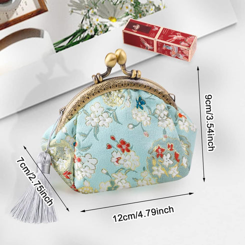 Oyachic Embroider Coin Purse Vintage Wallets Canvas Change Pouch Floral Trinkets Small Kiss Lock Clasp Handbag Jewelry Bag Tassels Women...