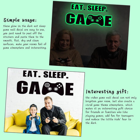 Eat Sleep Game Wall Decal Gamer Boy Wall Stickers Video Game Decor Gaming Controller Decals for Boys Room Kids Bedroom Home Playroom Decor(23.6 x ...