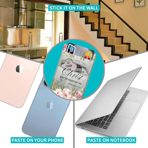 Rossy Cell Phone Wallet Adhesive Card Holder Stick on Wallet Pocket Lycra Credit Card ID Case With Bible Verse Philippians 4-13 Stylish Pattern fo...