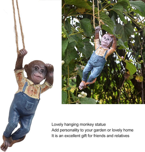 Swinging Monkey Outdoor Statue Ornament, Tree Hanging Sculpture Animal Figurines for Garden Lawn Patio Yard Porch Christmas Decoration...