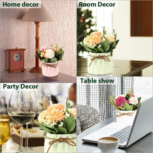 Artificial Hydrangea Bouquet with Small Ceramic Vase Fake Silk Variety Flower Balls Flowers Decoration for Table Home Party Office Wedding (Blue)...