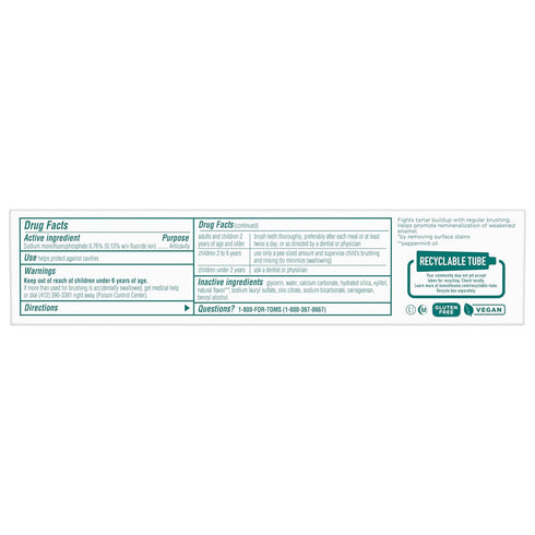 Tom's of Maine Whole Care Natural Toothpaste with Fluoride, Peppermint, 4 oz. 3-Pack (Packaging May Vary)...
