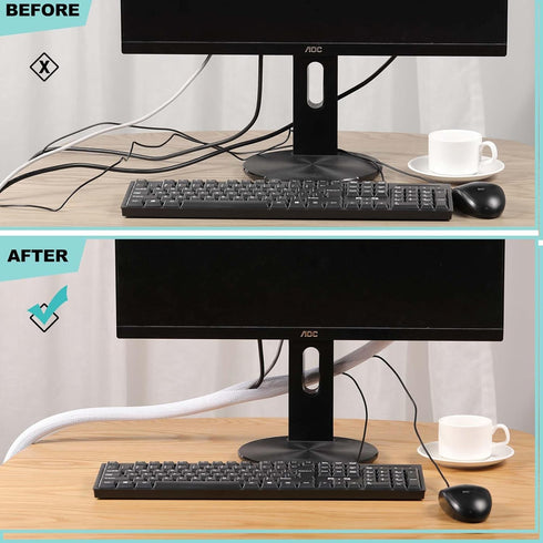 AGPTEK Cable Management Sleeve Cover, 10ft - 1 inch Cord Management System for Desk PC TV Computer Projector Wires Protection and Organization, Ho...