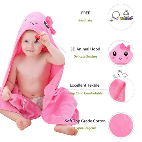 MICHLEY Unisex Baby Animal Hooded Bath Towel Soft Cotton Beach Swimming Washcloth for 0-6T, Pink...