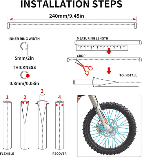 PSLER 72 PCS Sky Bule Spoke Skins Spoke Covers Trim Wrap Cover Decoration Protector Pipe Motorcycle Motocross Pit Dirt Bike...