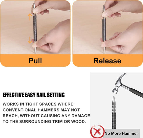 2 Pcs Dual Head Nail Setter 3/32? and 1/8? Spring Loaded Nail Set Hammerless Double Ended Nail Punch Tool, 3500 PSI Striking Force Counter Punch...
