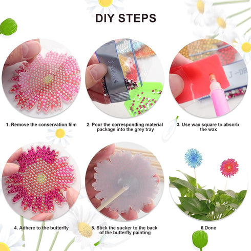 Fumwase 8 Pcs Flower Diamond Art Diamond Art Painting Kits for Garden Decor Flower Crafts Diamond Art Kit Flower Ornaments Diamond Art Supplies fo...