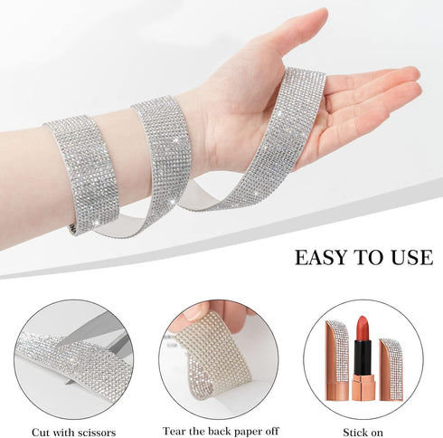 3 Rolls 9 Yards Self Adhesive Crystal Rhinestone Diamond Ribbon - Bling Diamond Stickers Wrap Roll DIY with 2 mm Rhinestones for Crafts Arts, Rhin...