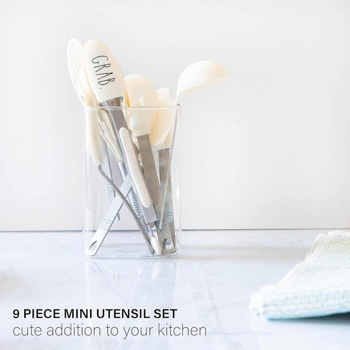 Rae Dunn Everyday Collection 9 Piece MINI Kitchen Utensil Set- Stainless Steel and Silicone Kitchen Tools- (White)...