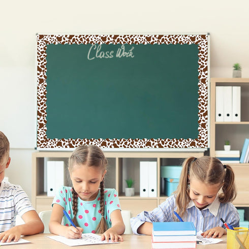Whaline 98.4ft Cow Print Bulletin Board Borders 3 Sizes Brown White Highland Cow Die-Cut Bulletin Board Trim for Cow Party Birthday School Classro...