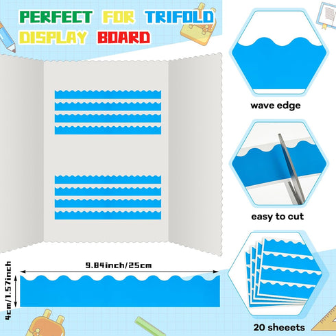 Henoyso 100 Pcs Science Fair Board Supplies Include 80 Trim Scalloped Bulletin Board Borders 20 Project Printable Adhesive Paper for Classroom Off...