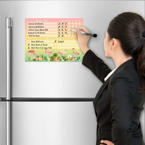 Dry Erase Whiteboard Task Planner | Removable and Restickable Adhesive Decal | Fine-Tip Magnetic Marker Included (9 x 12 inches, Tropical)...