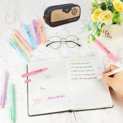 Bible Highlighters and Pens No Bleed, 12 Pcs Pastel Highlighter Set and Ballpens (Black Ink), No Bleed Highlighters for Bibles Study Journaling Sc...