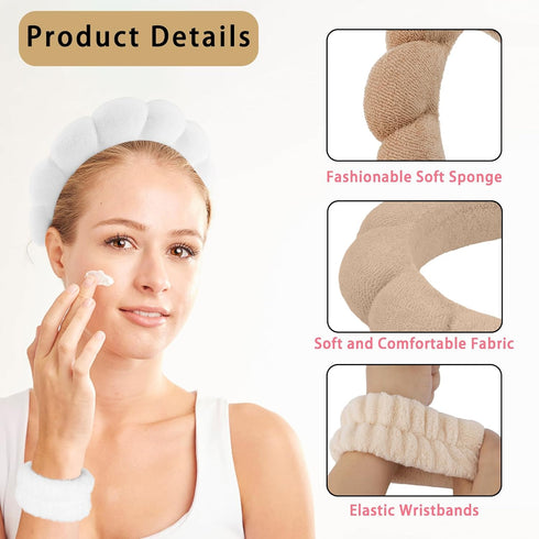 6Pcs Skincare Headbands for Washing Face Khaki Wristabnds for Washing Face Makeup Headband for Women Spa Headbands and Wristbands Set Face Wash He...
