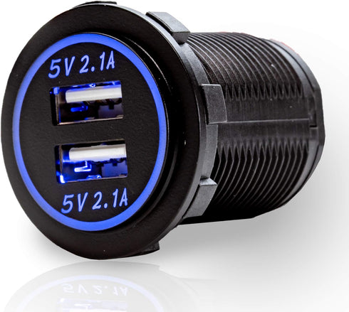 Heavy Duty 5V Dual USB 4.2A Charger with Blue LED for Marine, Boat, Motorcycle, Trucks, Golf Cart, Automotive, Cars and More......
