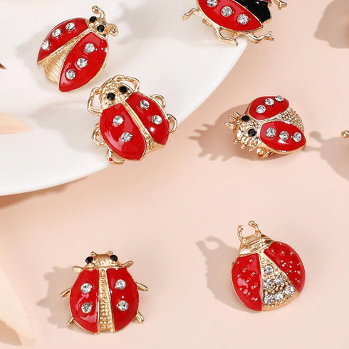 12Pcs Ladybug Brooch Pins Small Rhinestone Ladybug Lapel Pins Bling Clothing Decorations for Shirts Dress Backpack Jacket Hat, Red...