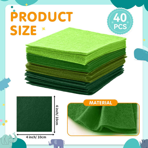 Hlonon 40Pcs Green Felt Fabric Sheets, 4 x 4 Inch Pre-Cut Felt Sheet for DIY Crafts Sewing Patchwork Art Projects, 4 Colors...