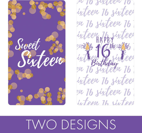 Purple and Gold Sweet 16 Birthday Party Mini Chocolate Candy Bar Wrappers - Sweet Sixteen Party Favor Stickers - 42 Stickers...