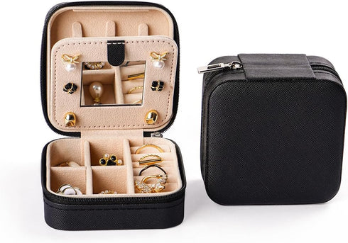 CASEGRACE Travel Jewelry Case, Small Jewelry Box with Mirror Design Portable Jewelry Travel Organizer Display Storage Case for Rings Earring Neckl...
