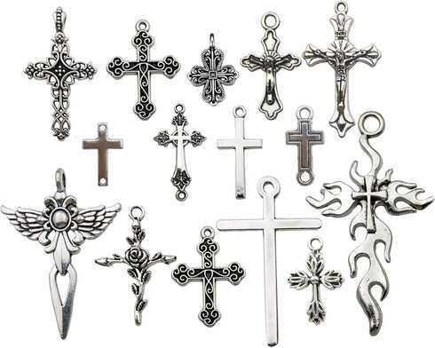 iloveDIYbeads 100g (About 42pcs) Craft Supplies Antique Silver Jesus Christ Cross Charms Pendants for Crafting, Jewelry Findings Making Accessory ...