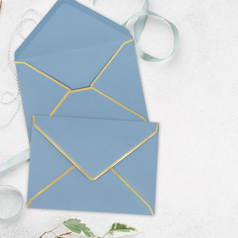 Whaline 50Pcs A7 Invitation Envelopes with Gold Border Dusty Blue Greeting Card Envelopes V-Flap Envelopes Gift Card Sleeves for Mailing Envelopes...