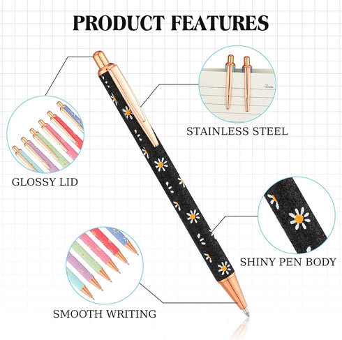 Jutom 16Pcs Fancy Pens for Women Glitter Ballpoint Pens Pretty Cute Sparkly Pen Metal Retractable Writing Pen Black Ink Medium Point 1.0 mm Journa...