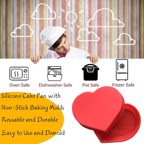 Heart Cake Silicone Cake Pans Silicone Cake Mold Baking Pans Non-Stick Cake Bakeware Mold Reusable Silicone Heart Molds for Cheese Cake and Browni...