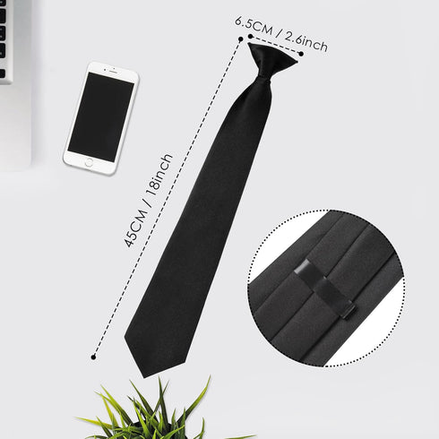2 Pieces Men's Clip on Ties Solid Color Clip on Ties Pre Tied Neckties for Office School Uniforms(Black,18 Inches)...