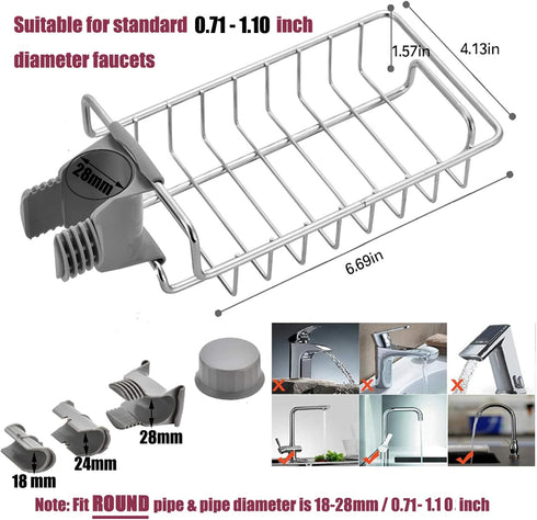 iPstyle Kitchen Sink Caddy Organizer Over Faucet Sponge Holder, Stainless Steel Heavy Duty Thickening Hanging Faucet Drain Rack for Scrubbers, Soa...