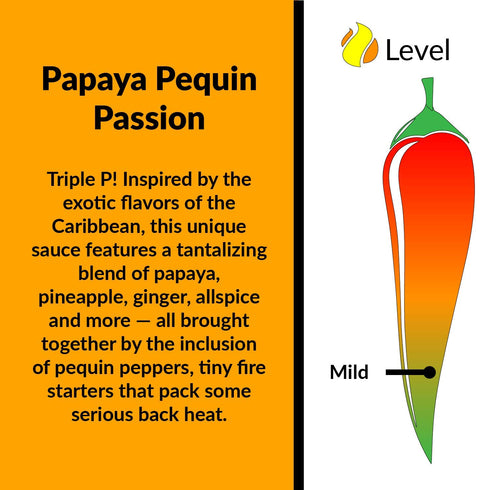 Papaya Pequin Passion Natural Hot Sauce by Fat Cat Gourmet | Savory Caribbean Inspired Fruit Sauce for Seafood, Veggies, Pork, Poultry | Mild Heat...