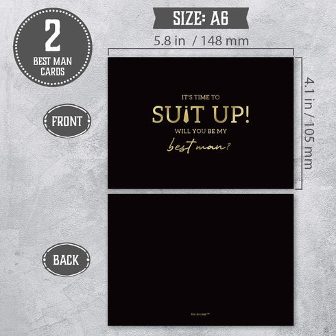 Hat Acrobat Groomsman Proposal Cards 8 Will You Be My Groomsman and 2 Best Man Cards with Envelopes | Set of 10 Black and Gold Groomsmen Cards, Pe...