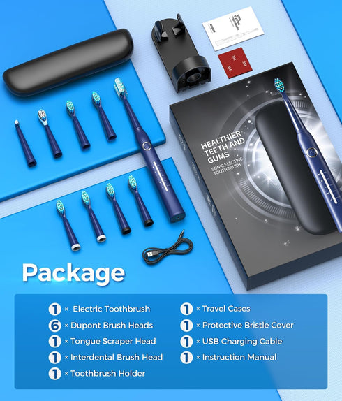 Electric Toothbrush with Travel Case, Sonic Toothbrush for Adults with 8 Brush Heads for 2-Year Use, 40000 VPM Deep Clean Rechargeable Toothbrushe...