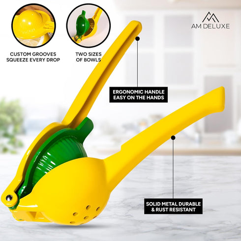 2-in-1 Lemon Squeezer – Effortless Max Juice Extraction, Lemon Lime Squeezer Juicer, Citrus Juicer Metal Handheld, Yellow/Green Squeezer for Lemon...
