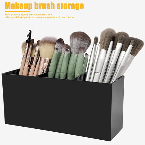 Cerpourt Black Makeup Brush Organizer,Acrylic Cosmetic Brushes Storage Holder with 3 Slots,Pencil Pen Holder for Desk,Desk Organizer and Accessori...