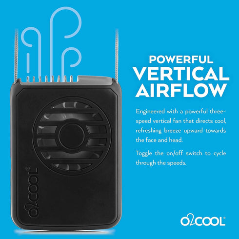 O2COOL Portable Neck Personal Travel USB Battery Powered Adjustable Lanyard Cooling Fan, (Black)...